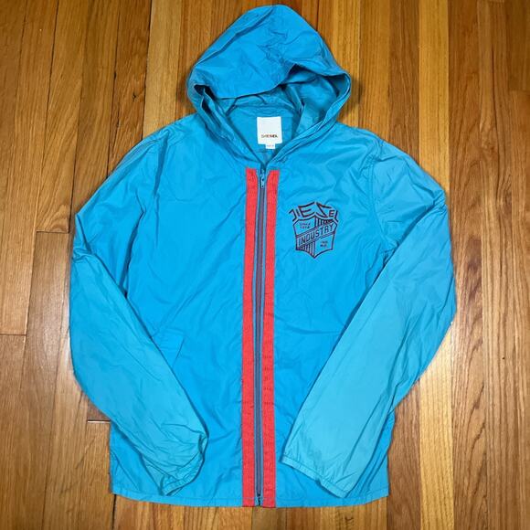 Diesel Lightweight Windbreaker Jacket Zip Medium Blue Never Forget See Note - Picture 2 of 10